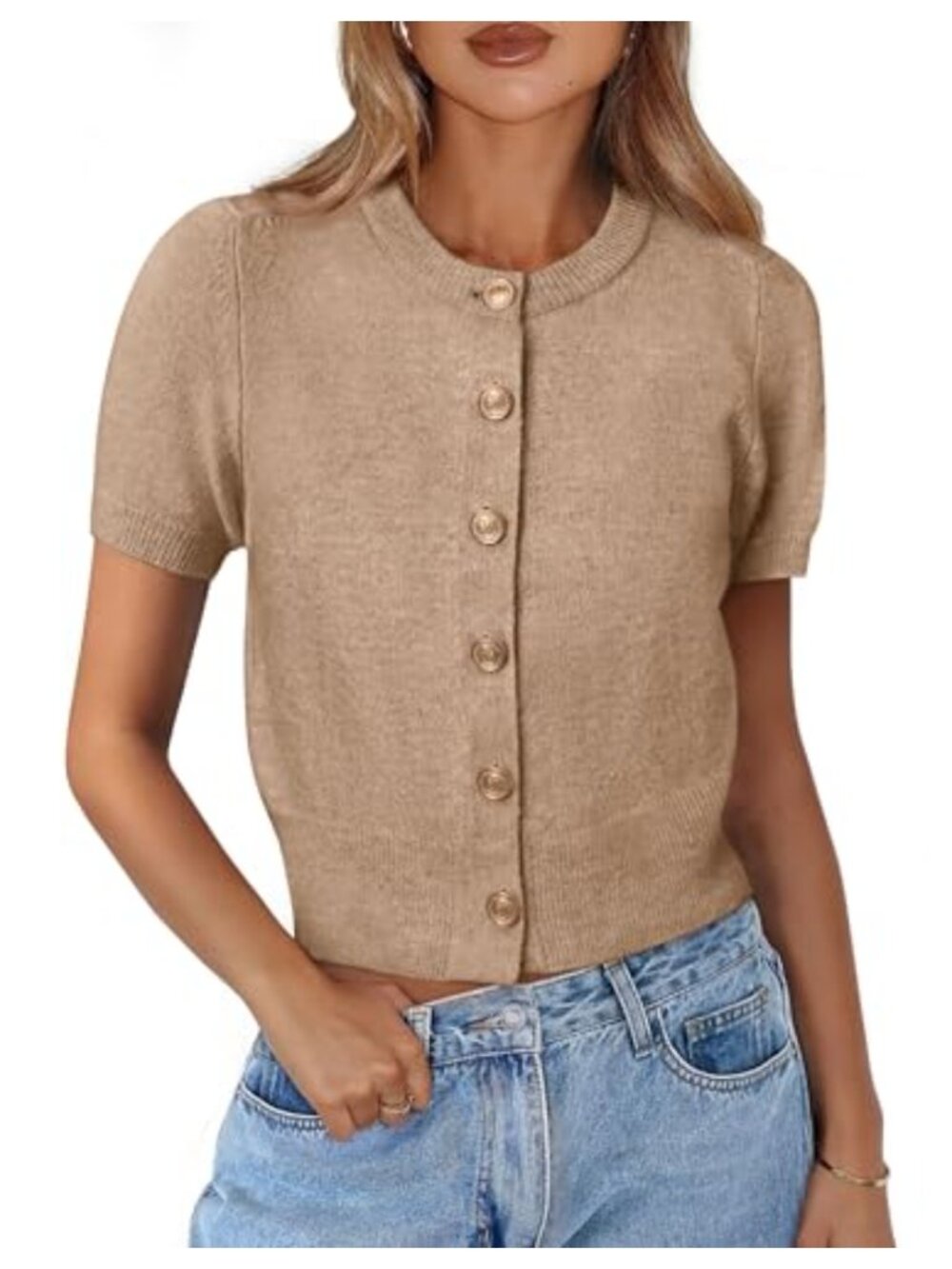 PRETTYGARDEN Womens Summer Cardigan Short Sleeve Knit Sweater Crop Crewneck